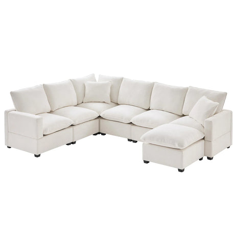 Modern U-Shape Modular Sofa, 7 Seat Chenille Sectional Couch Set With 2 Pillows Included, Freely Combinable Indoor Funiture For Living Room, Apartment, Office - Furniture Home Direct