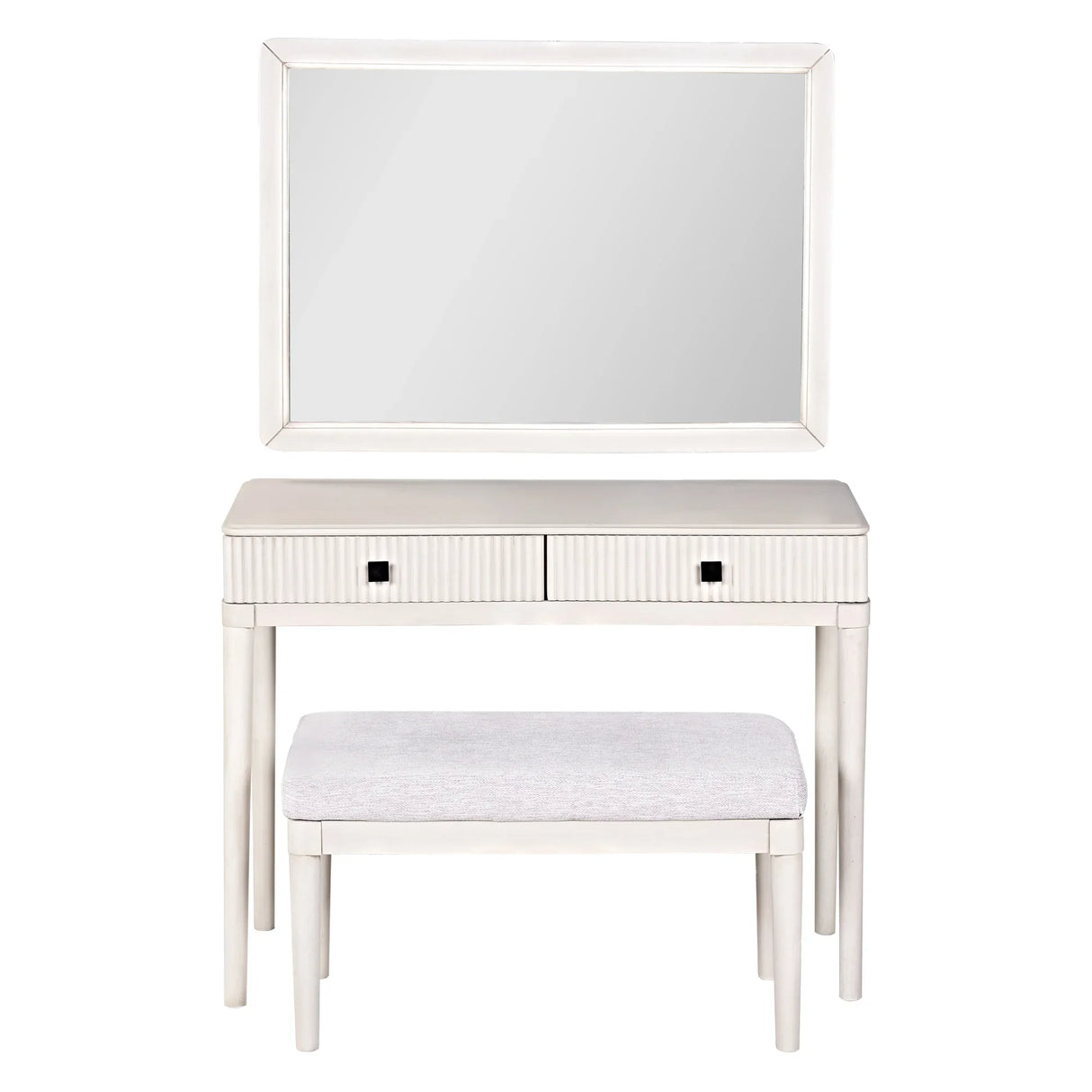 Vanity Desk With Large Mirror And Upholstered Stool White - Furniture Home Direct