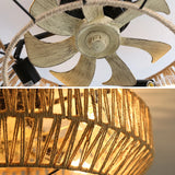 20" New Boho Caged Ceiling Fan With Enclosed Rattan 6 Speeds Remote Control Reversible Dc Motor For Living Room - Rattan - Furniture Home Direct