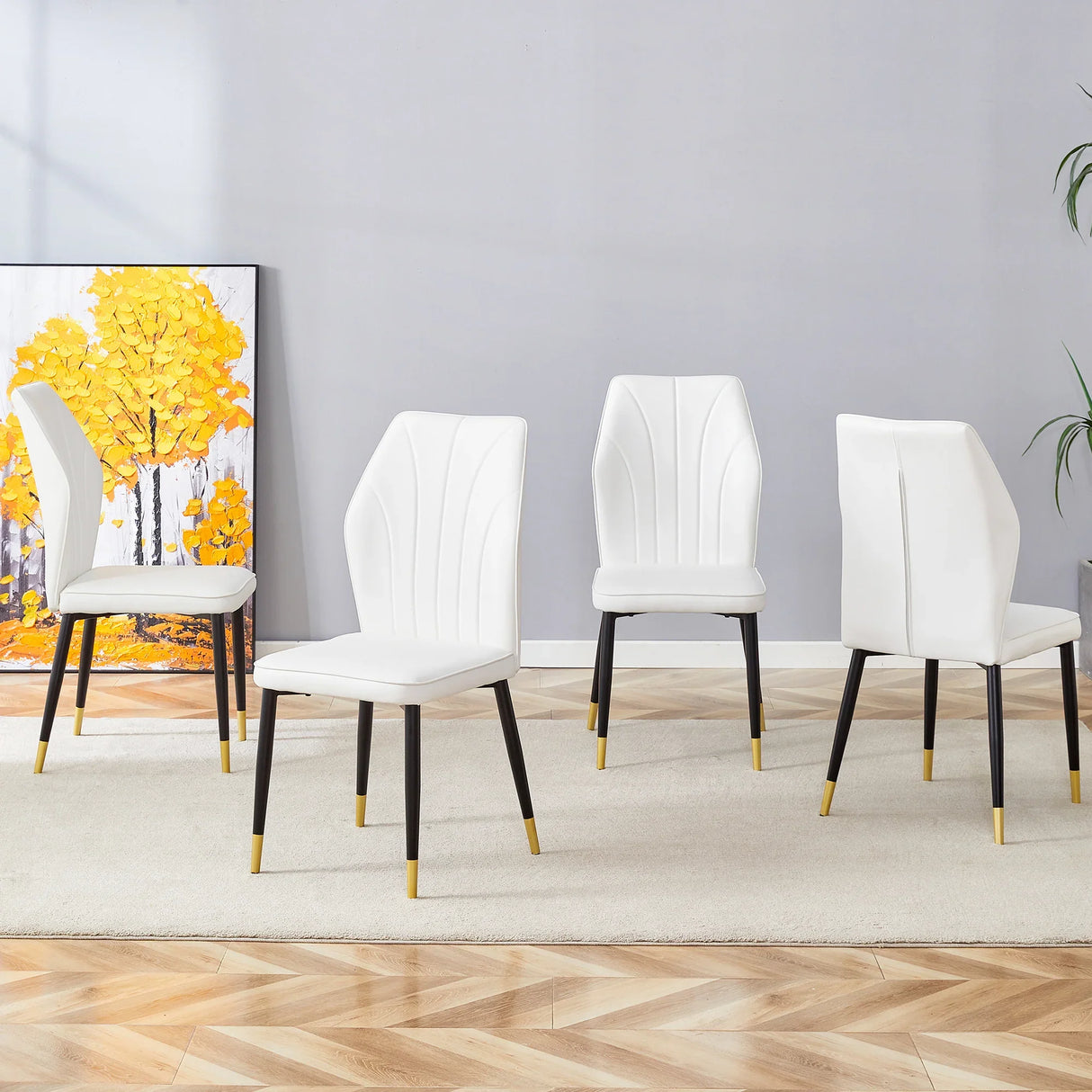 Dining Chairs Set of 4 Modern PU Upholstered Sleek White - Furniture Home Direct