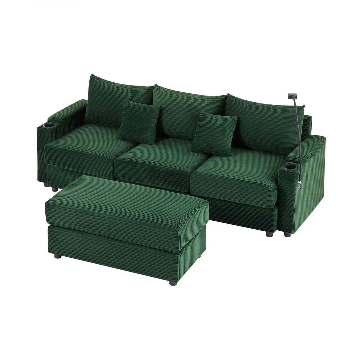 Modern Style Loveseat Sofa Sectional Sofa Couch With Storage Space, A Movable Ottoman, Two USB Ports, Two Cup Holders, A Phone Holder For Living Room - Furniture Home Direct