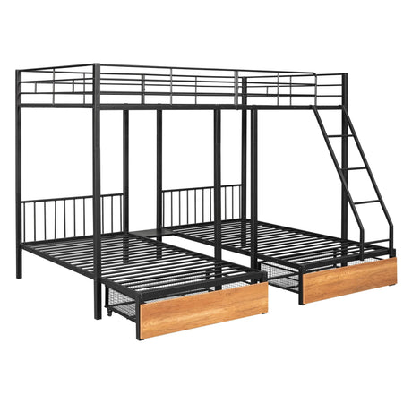 Triple Bunk Bed With Drawers And Guardrails - Furniture Home Direct
