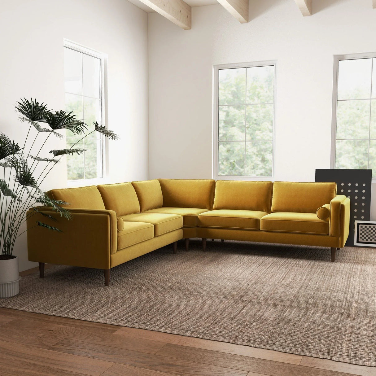 Amber - Velvet Corner Sectional Sofa - Furniture Home Direct