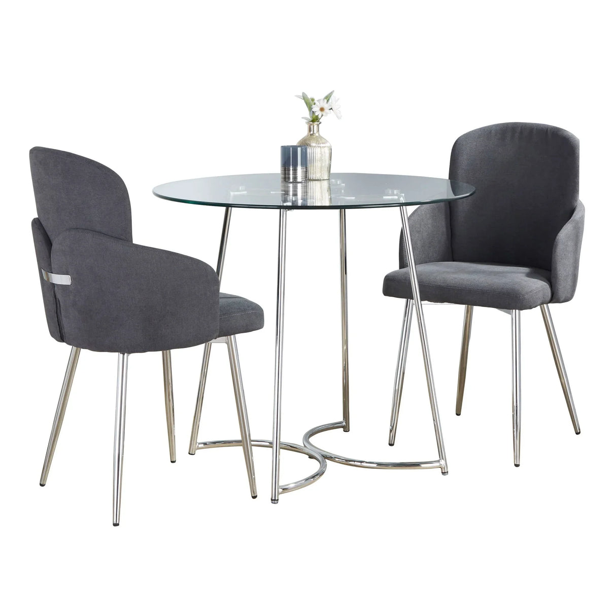 Cece Dahlia - 3 Piece Contemporary Dining Set - Chrome / Clear / Gray - Furniture Home Direct