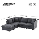 Modern Sectional Sofa With Vertical Stripes, 2 Pillows, 5 Seat Couch With Convertible Ottoman, Various Combinations, L-Shape Indoor Furniture For Living Room - Furniture Home Direct