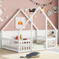 Wood House-Shaped Floor Bed With Fence, Guardrails - Furniture Home Direct