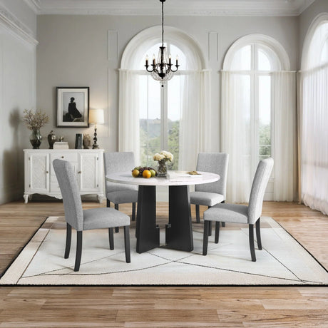 5 Piece Round Dining Table Set, Dining Table And 4 Upholstered Chairs For Dining Room, Kitchen Room, Living Room - White / Gray - Furniture Home Direct