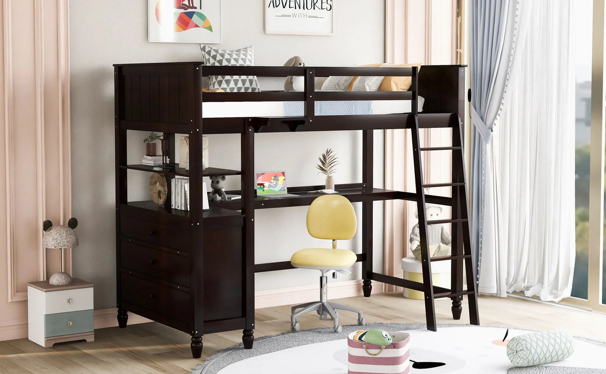 Loft Bed With Drawers With Desk And Shelves - Furniture Home Direct