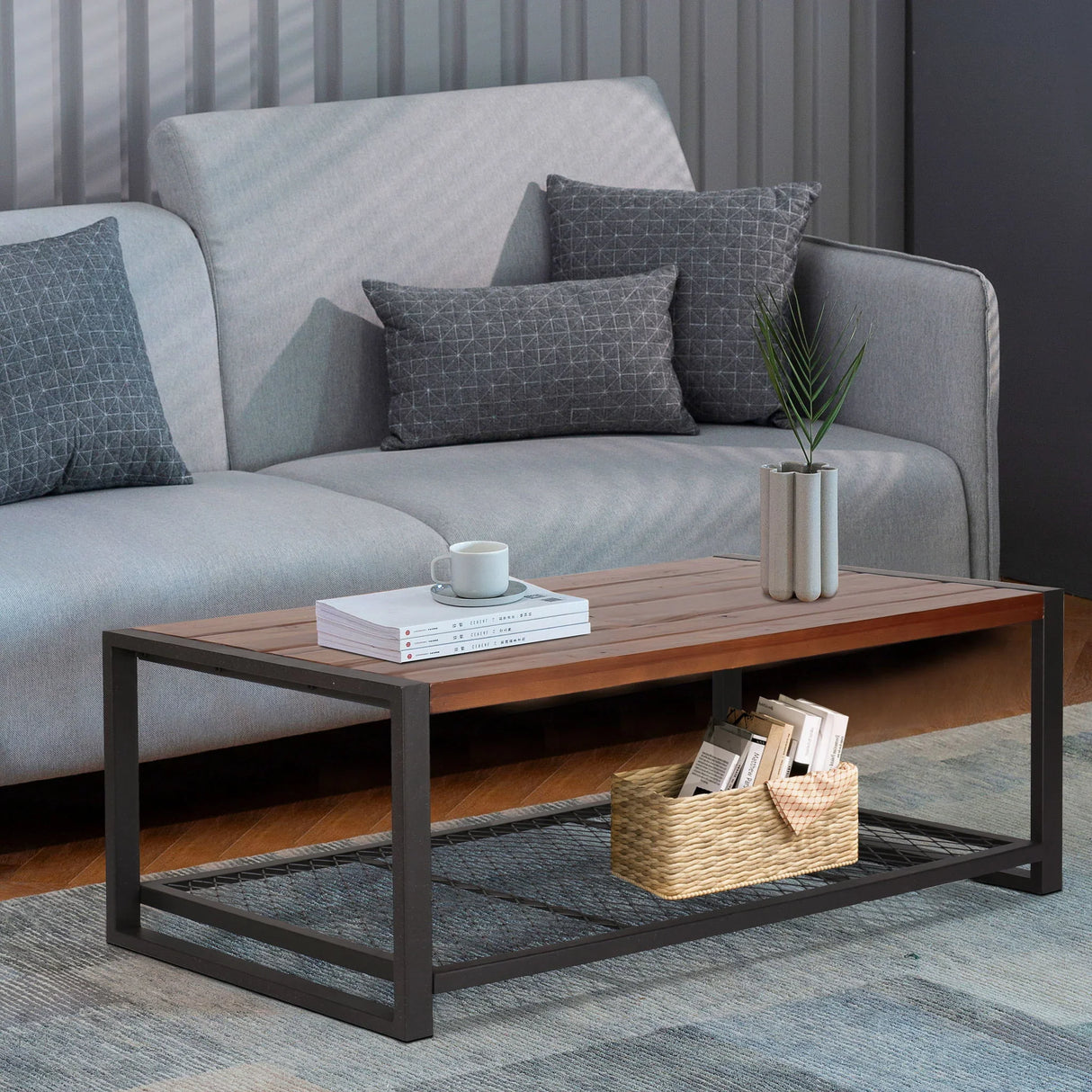 Console Coffee Table With Reclaimed Wood Finish, For Living Room - Natural - Furniture Home Direct