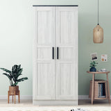 2-Door Wardrobe Armoire with LED and 4 Storage Shelves, Grey - Furniture Home Direct