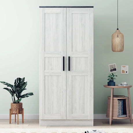 2-Door Wardrobe Armoire with LED and 4 Storage Shelves, Grey - Furniture Home Direct