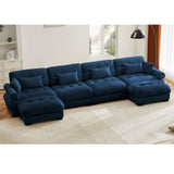 Modern Sectional Sofa With Ottoman, Round Bolster Armrests, Waist And Throw Pillows - Furniture Home Direct
