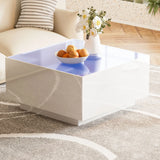 Square High Glossy Coffee Table With 16 Color Led Strip Lights, Modern Center Table With 5Mm Frosted Tempered Glass Top For Living Room - Furniture Home Direct
