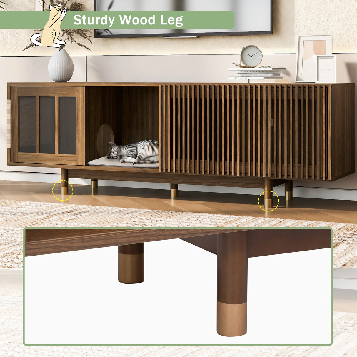 TV Stand Mid Century Modern Cat House Console Walnut - Furniture Home Direct