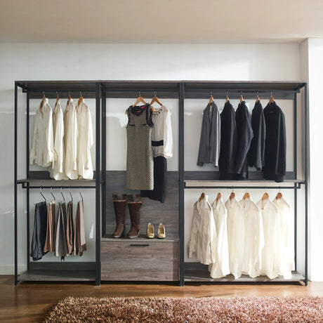 Closet System Industrial Metal Frame With Wood Panels Brown - Furniture Home Direct