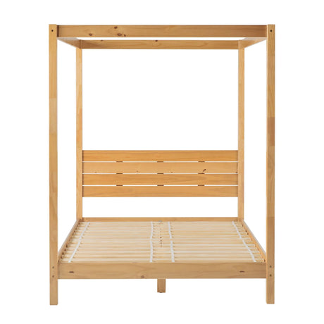 Queen Canopy Bed Frame Modern Minimalist Boho - Natural Pine - Furniture Home Direct