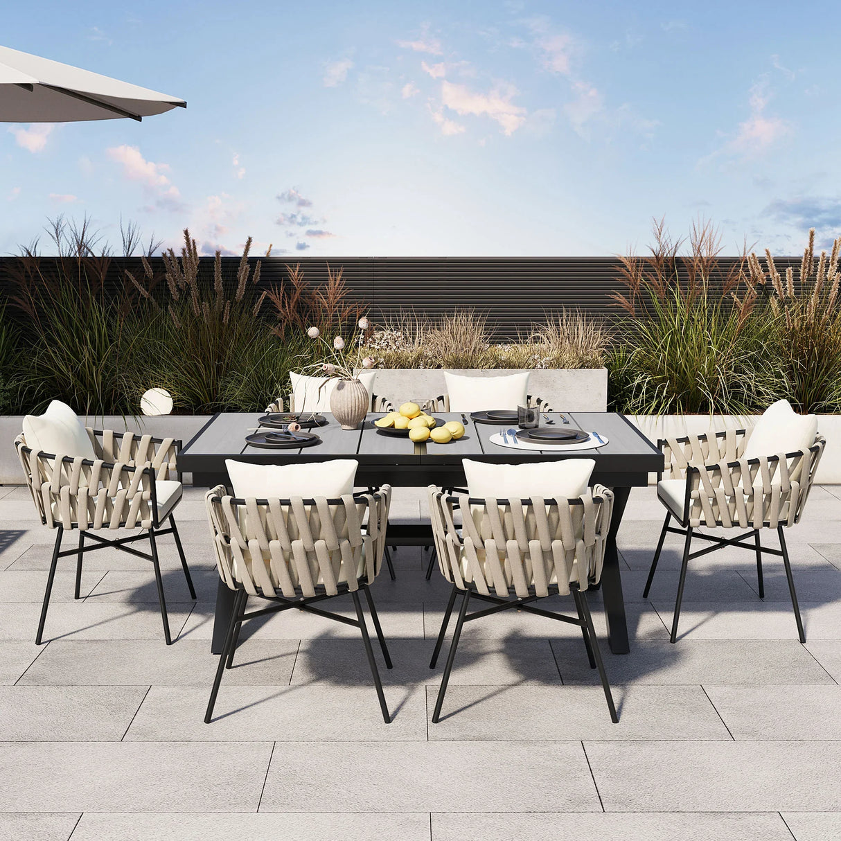 Outdoor 7 Piece DIning Set - Beige - Furniture Home Direct