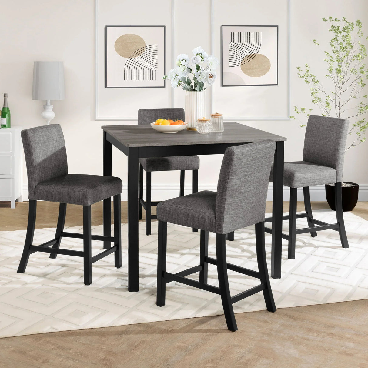 5 Piece Counter Height Table Set, Square Table And 4 Upholstered Chairs - Furniture Home Direct