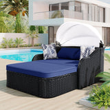 Outdoor Sunbed With Adjustable Canopy, Daybed With Pillows, Double Lounge, PE Rattan Daybed - Furniture Home Direct