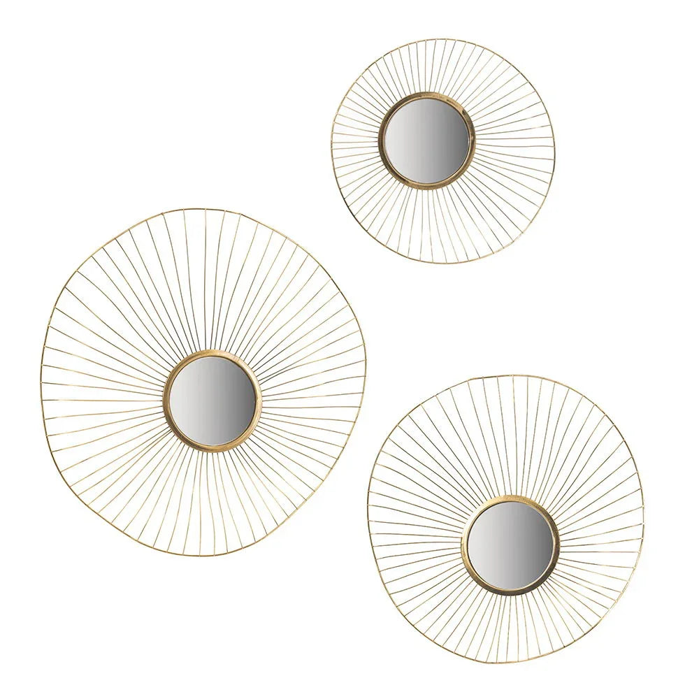 Abstract Designed Wall Mirrors With Frame (Set of 3) - Gold - Furniture Home Direct