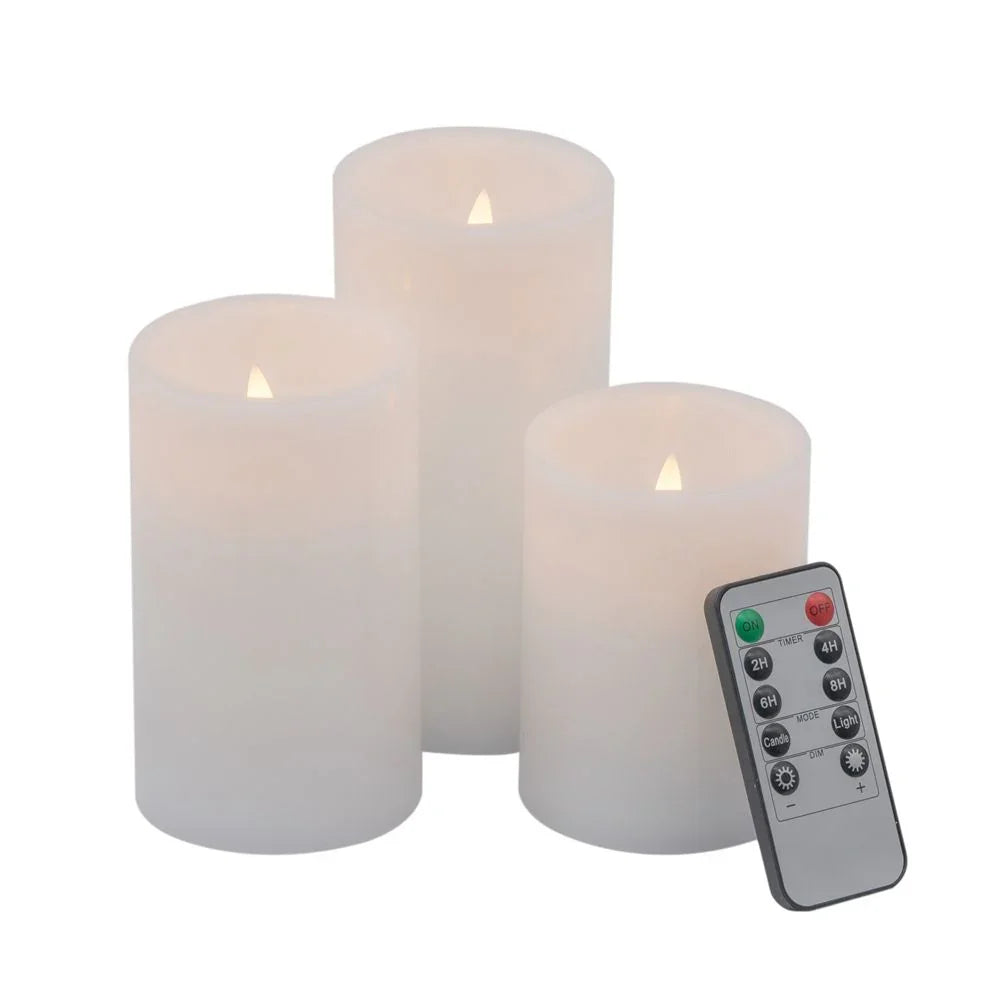 LED Candles With Remote Timer (Set of 3) - White - Furniture Home Direct