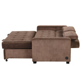 66.5" Upholstered Loveseat With Pull Out Bed, Two Throw Pillows, Dual USB Charging Port and Adjustable Backrest - Brown - Furniture Home Direct