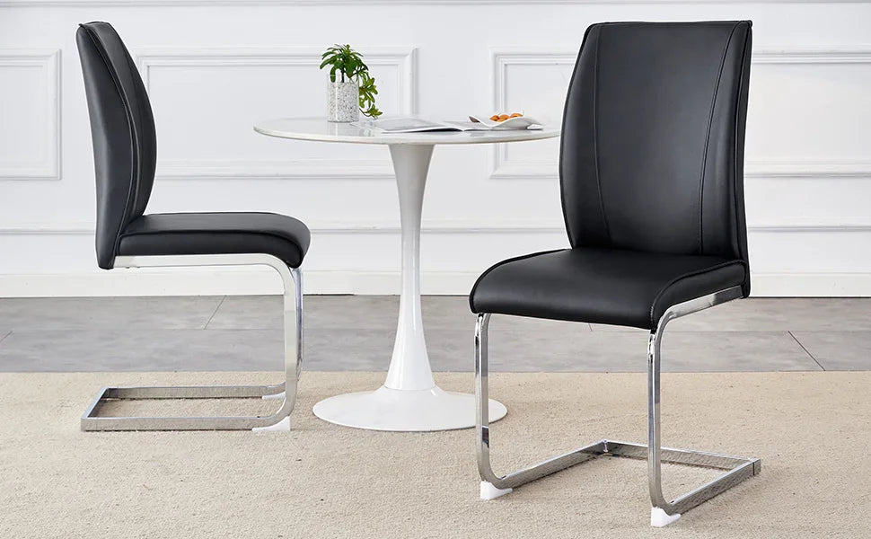 Dining Chair Set Modern Chrome Base PU Leather Black - Furniture Home Direct