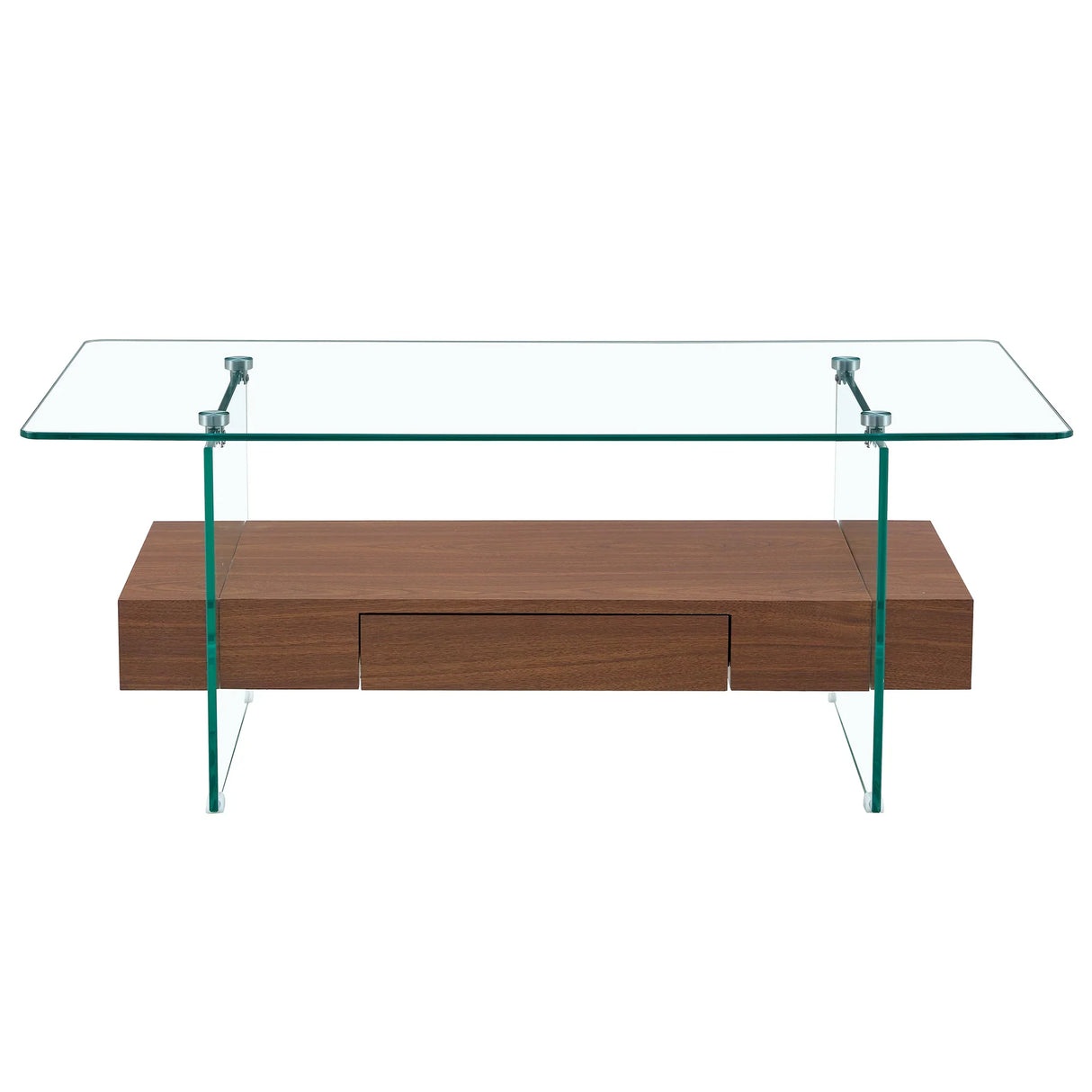 Coffee Table Two Tier Glass Top With Drawer Dark Walnut - Furniture Home Direct