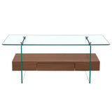 Coffee Table Two Tier Glass Top With Drawer Dark Walnut - Furniture Home Direct