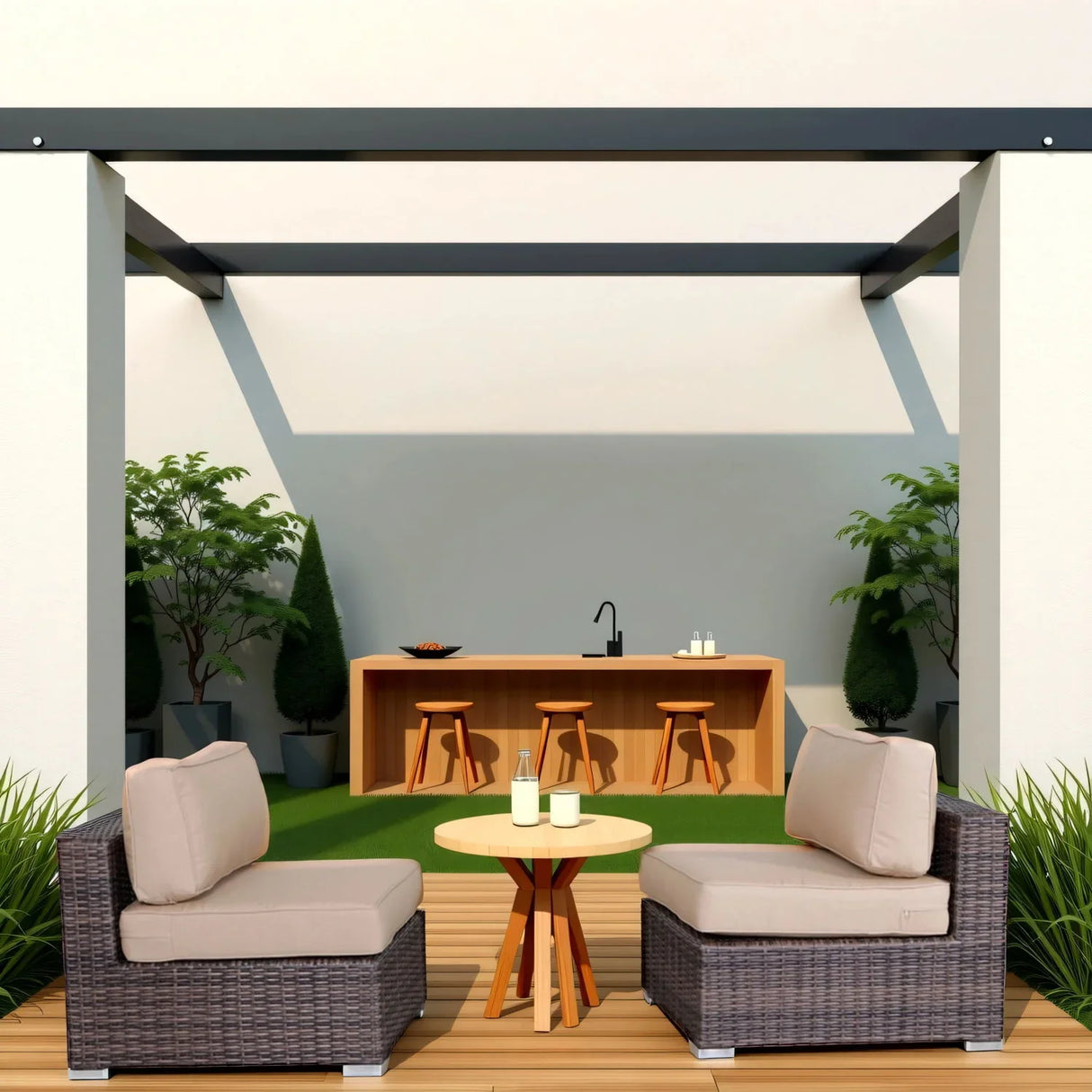 Wide Armless Outdoor Chairs With Cushions (Set of 2) - Furniture Home Direct