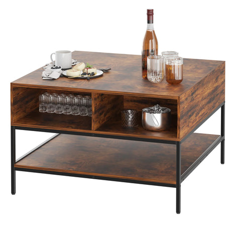 Rustic Flip Top Coffee Table With Hidden Storage - Black / Brown - Furniture Home Direct