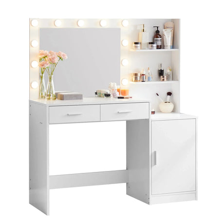 Vanity Desk With Mirror And Lights, 46.4In Dressing Table With 2 Large Drawer & Large Vertical Organizer, 3 Level Dresser & 3 Lighting Modes Adjustable Brightness, Suitable For Bedroom - Furniture Home Direct