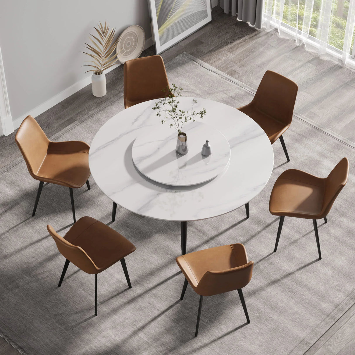 Modern Artificial Stone Round Dining Table, Can Accommodate 6 People Artificial Stone Turntable - White - Furniture Home Direct