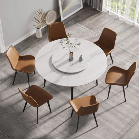 Modern Artificial Stone Round Dining Table, Can Accommodate 6 People Artificial Stone Turntable - White - Furniture Home Direct