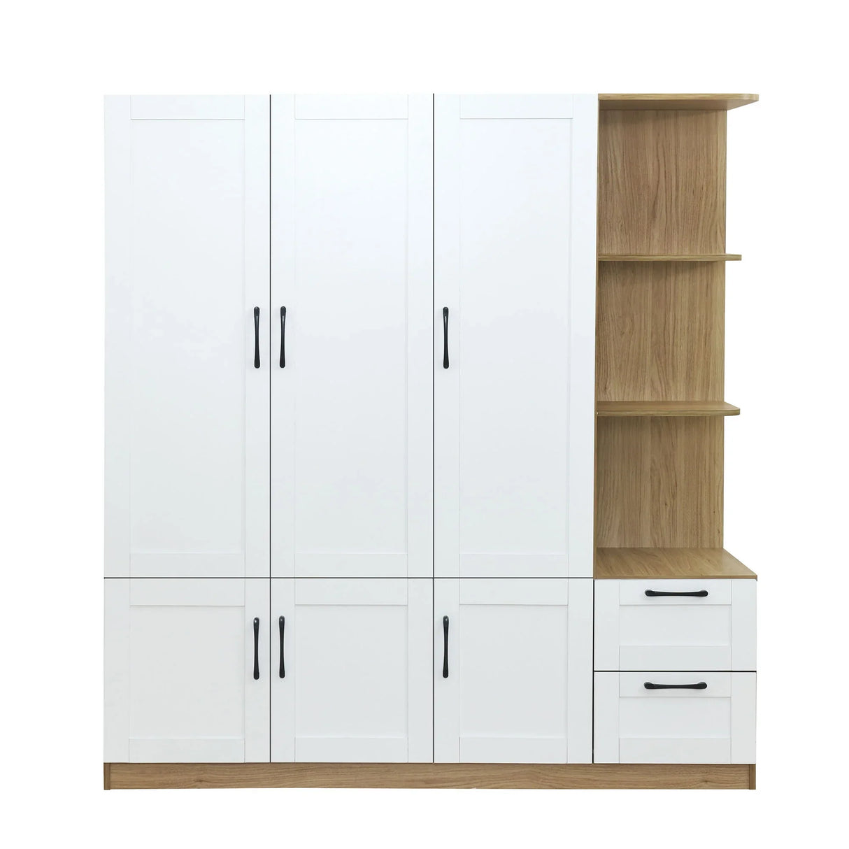 3 Door Storage Wardrobe For Dedroom With Shelves And 2 Drawers, Side Storage Shelves - Furniture Home Direct