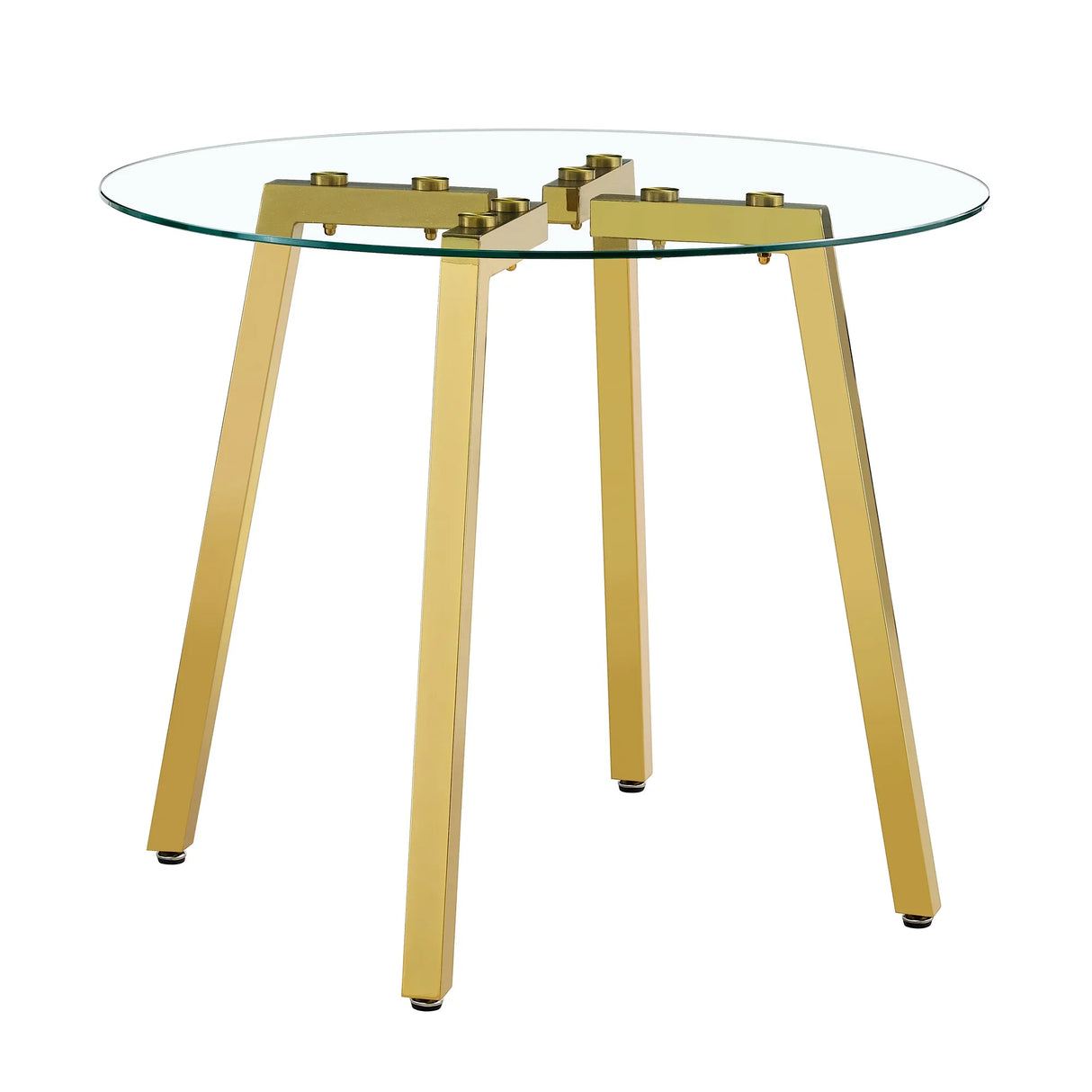 Dining Table Round Glass Top With Metal Base Finish Gold - Furniture Home Direct