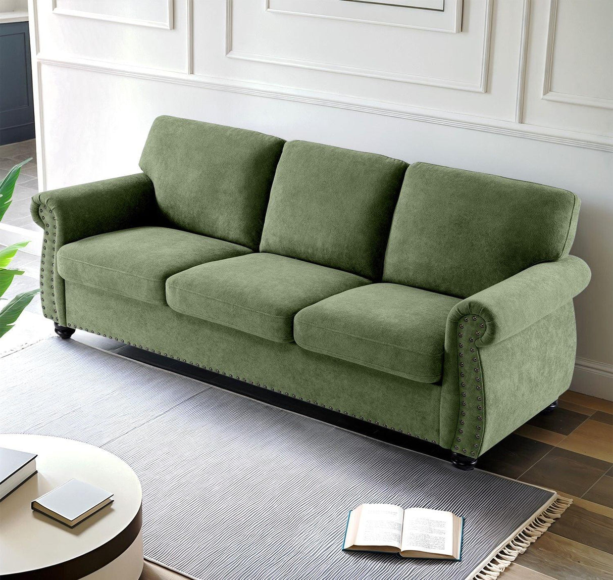 Soft Sofa, Upholstered 3 Seater Couch With High Density Foam, Loose Back Cushions And Turned Legs - Furniture Home Direct