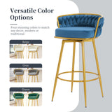 Counter Height Bar Stools Pair Tufted Gold Frame Blue - Furniture Home Direct