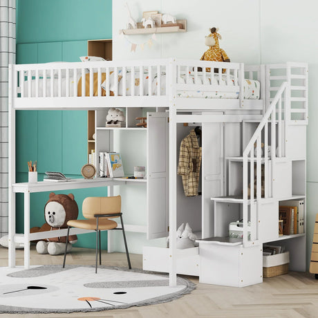Loft Bed With Bookshelf, Drawers, Desk, And Wardrobe - Furniture Home Direct