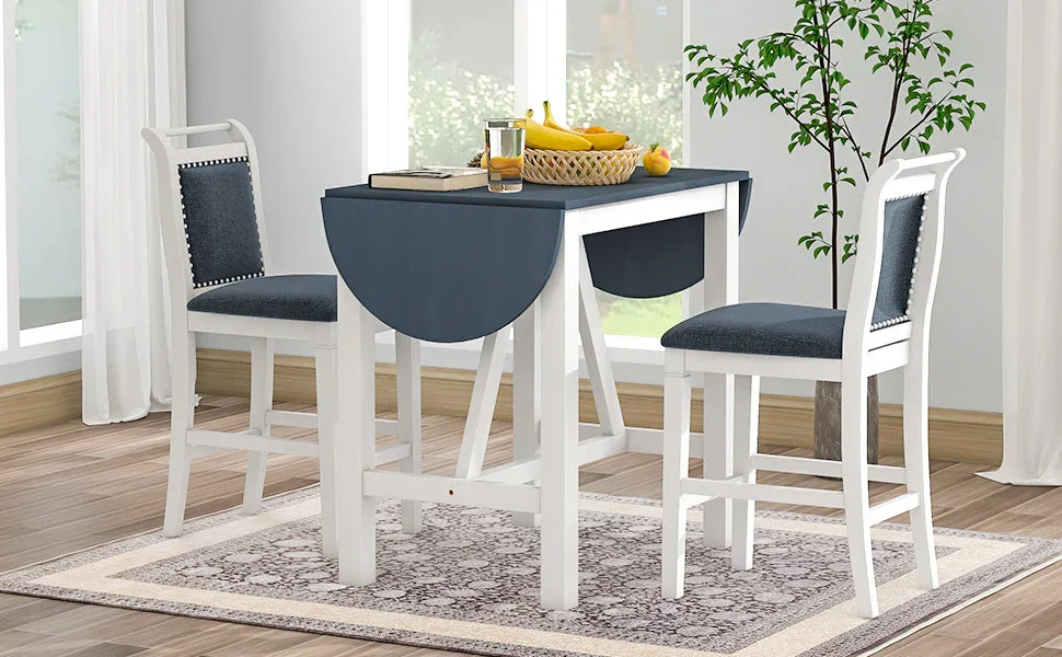 Dining Set Drop Leaf Counter Height With 2 Chairs White Gray - Furniture Home Direct