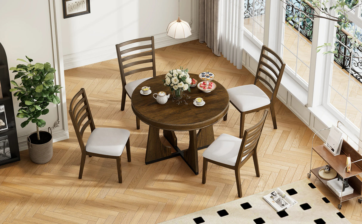 Dining Set Round Table With Four Upholstered Chairs Walnut - Furniture Home Direct
