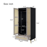 Wardrobe With 2 Rattan Doors And Drawer Natural Black - Furniture Home Direct
