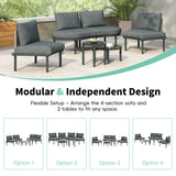 6 Piece Patio Set, Half Moon Outdoor Sectional Sofa With 2 High Low Coffee Tables, 4 Pillows & Cushions - Furniture Home Direct