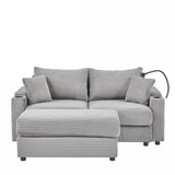 Modern Style Loveseat With Storage, Ottoman, Two USB Ports, Two Cup Holders and Phone Holder - Gray - Furniture Home Direct