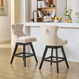 Bar Stools Counter Height Velvet Upholstered Set of 2 Beige - Furniture Home Direct