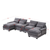 U Shaped Sofa With Console, Cupholders, USB Ports, 6 Seat, Bronzing Suede & Chenille - Furniture Home Direct
