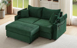 Sofa and Ottoman With Storage, Two USB Ports, Two Cup Holders and Phone Holder - Green - Furniture Home Direct