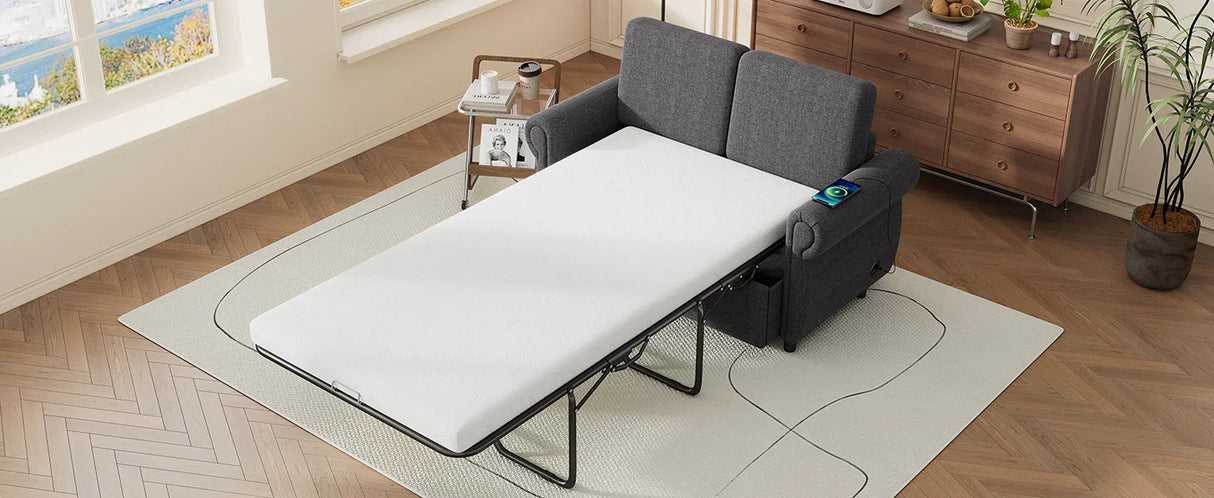 Sleeper Sofa With Twin Size Memory Mattress With Two USB Ports - Gray - Furniture Home Direct