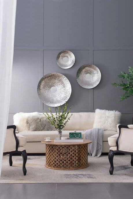 Textured Oversized Disc, Wall Decor For Living Room (Set of 3) - Silver - Furniture Home Direct