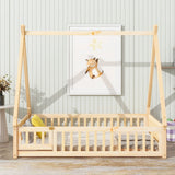 Tent-Shaped Floor Bed, With Guardrails, Slats, Door - Furniture Home Direct